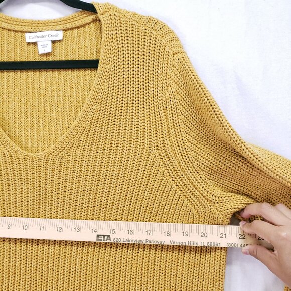 Coldwater Creek Mustard Yellow Knit Relaxed V Neck Fall Sweater Size L - Picture 4 of 13